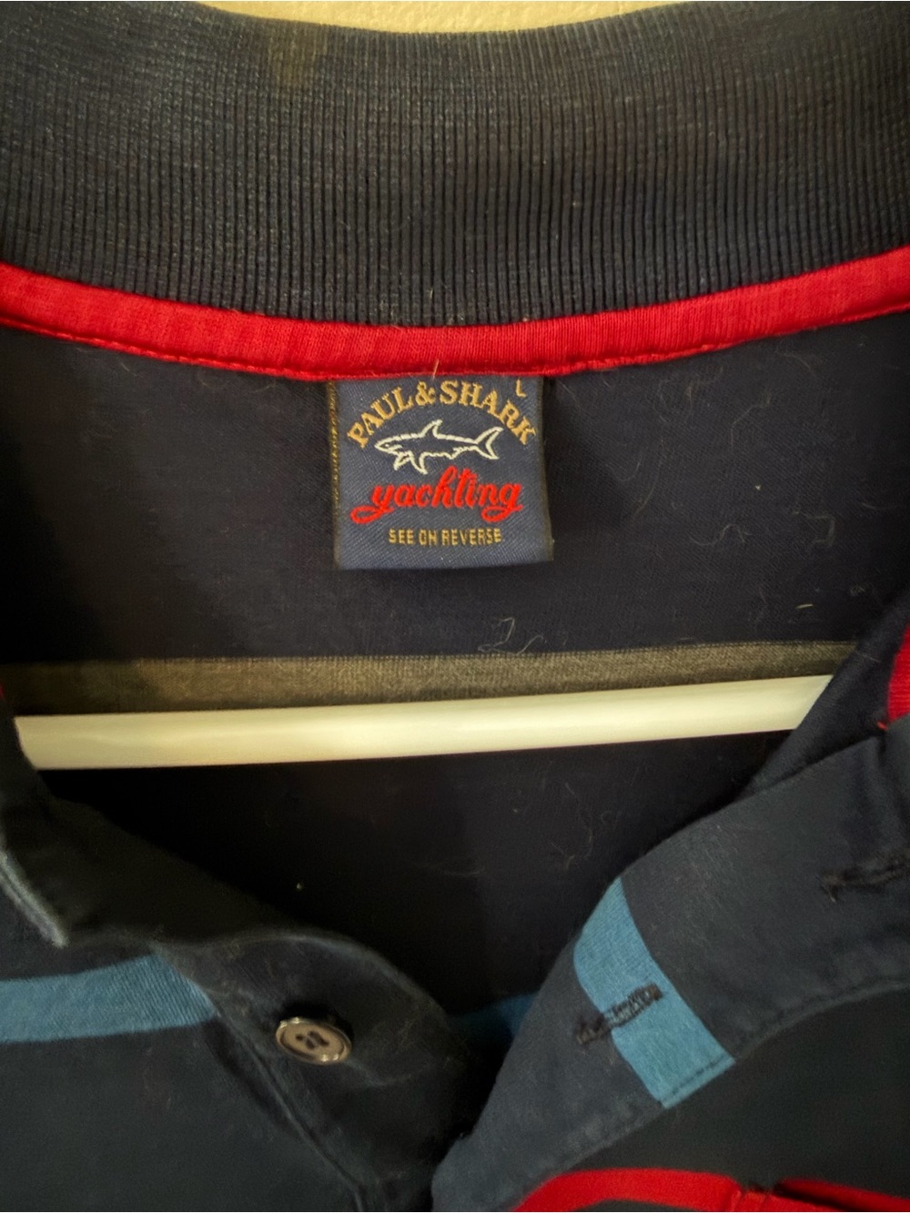 Paul & Shark Navy Polo with Red, Blue & Gray Stripes - Picture 2 of 4